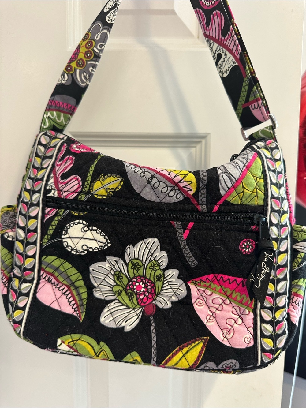 Vera Bradley Moon Blooms Quilted Floral Shoulder Bag in Black, Pink & Green